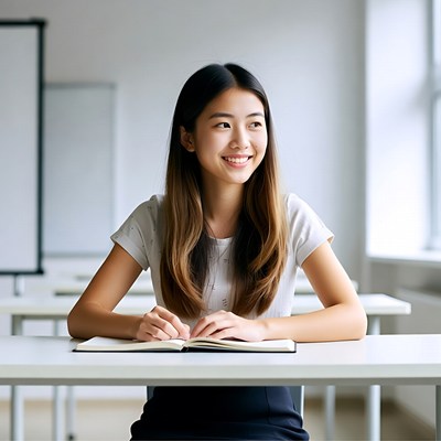 Student studying in classroom