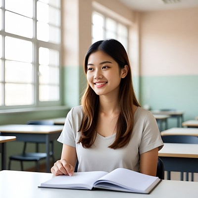 Student studying in classroom during day