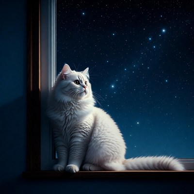 Cat sitting by window at night