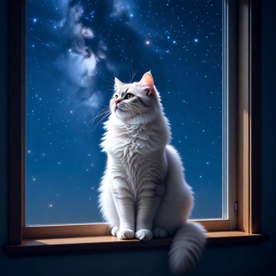 Cat gazes at night sky