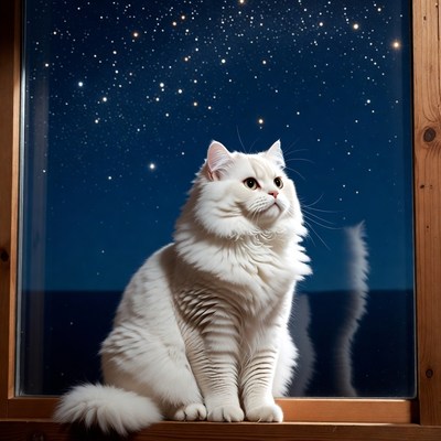 Cat gazing at stars through window