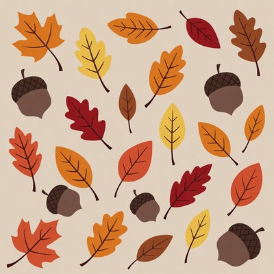 Autumn leaves and acorns arrangement