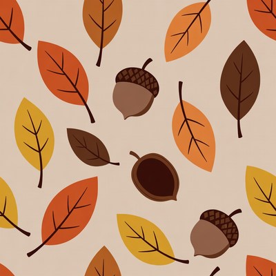 Fall leaves and acorns on surface