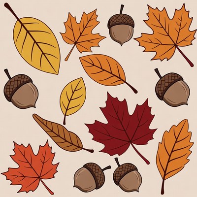 Autumn leaves and acorns arrangement