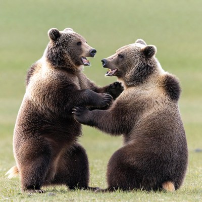 Grizzly bears play in field