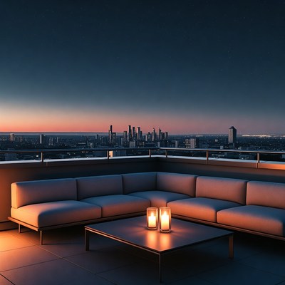 Rooftop view of city at dusk