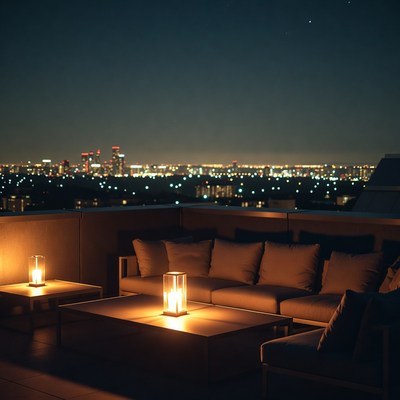 City skyline at night with lights