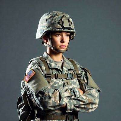 Soldier in uniform stands confidently