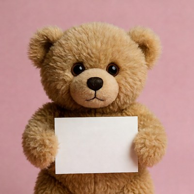Teddy bear holds blank card
