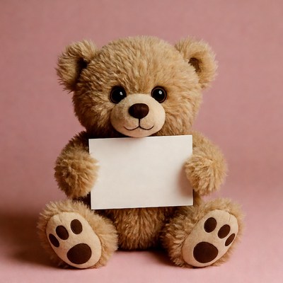 Teddy bear holding a blank sign