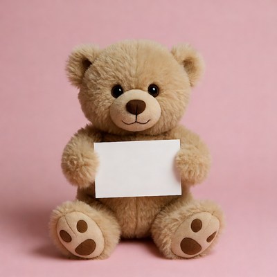 Teddy bear holding blank card