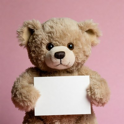Teddy bear holding blank sign