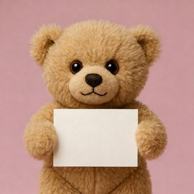 Teddy bear holds blank sign