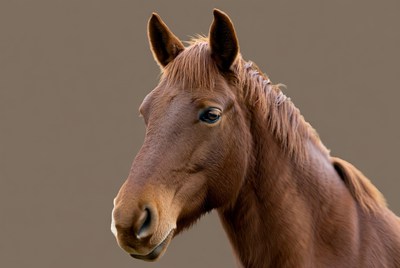 Horse head close up with brown background