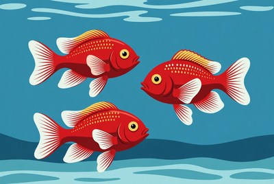 Red fish swimming in blue water
