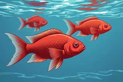 Red fish swim in clear water