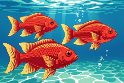 Red fish swim in clear water
