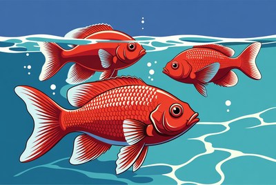 Red fish swimming underwater scene