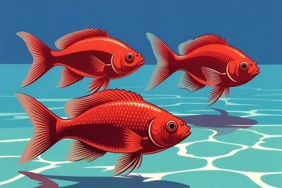 Goldfish swim in clear water