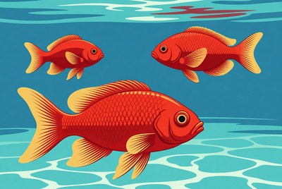 Goldfish swimming in blue water