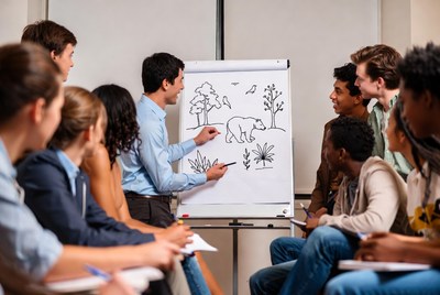 Group learning about wildlife drawing