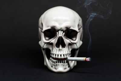 Skull with cigarette and smoke