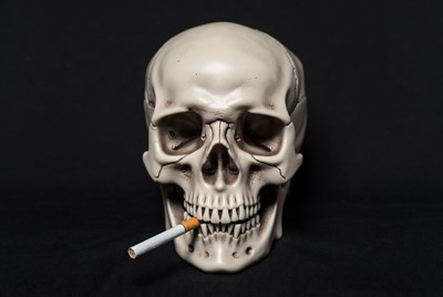 Smoking skull on dark background