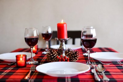 Holiday dinner setup with candles