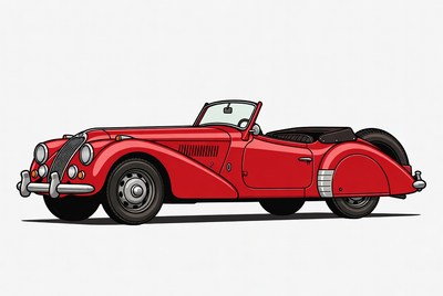 Red convertible sports car parked under sunlight