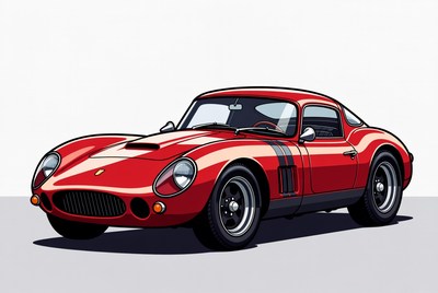 Classic car in red color parked