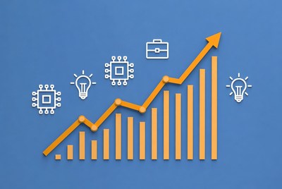 Growth chart with symbols of progress