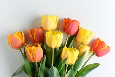 Colorful tulips arranged on a table