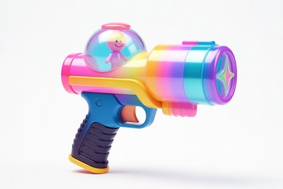 Colorful toy ray gun with figure