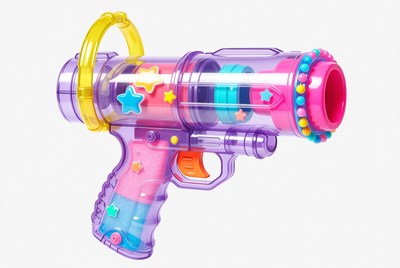 Colorful toy blaster on display