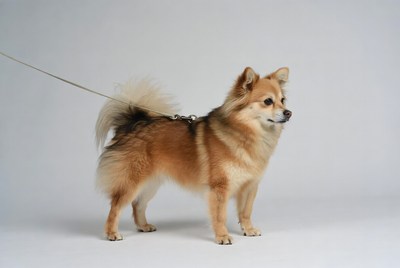 Dog standing on a light background