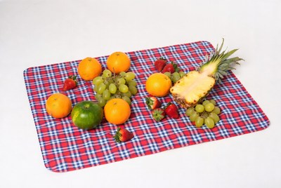 Fruits arranged on checkered cloth
