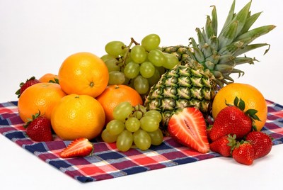 Fresh fruits on a checkered cloth