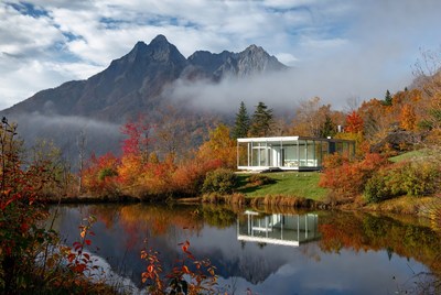 Modern home in mountains during fall