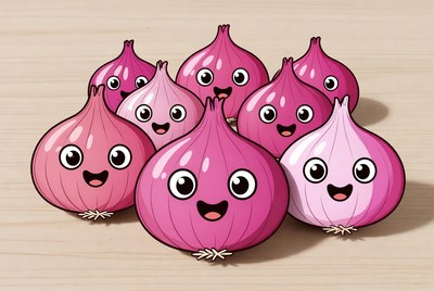 Happy cartoon onions gathered together