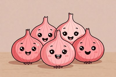 Happy onions gathered together