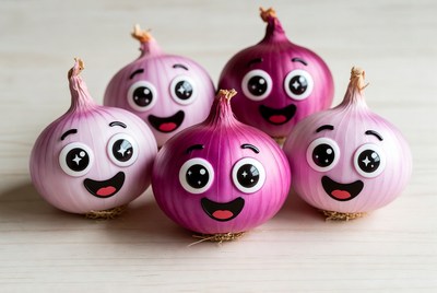 Happy onions with smiling faces
