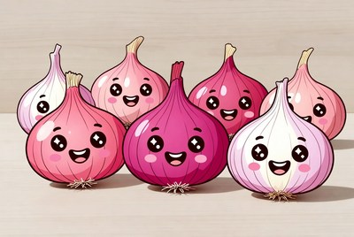 Happy onions in a cheerful scene