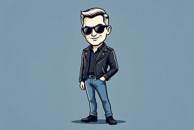 Stylish character wearing black leather jacket