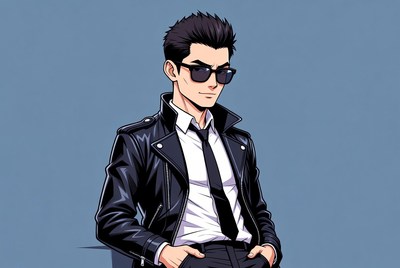 Stylish character in leather jacket