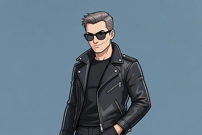 Man in leather jacket with sunglasses