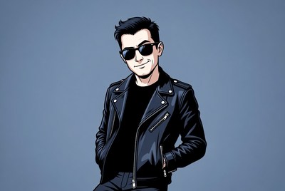 Man in leather jacket with sunglasses