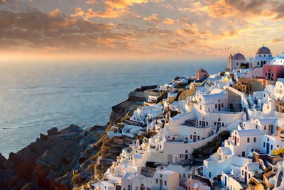 View of santorini at sunset