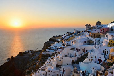 Sunset over santorini landscape view