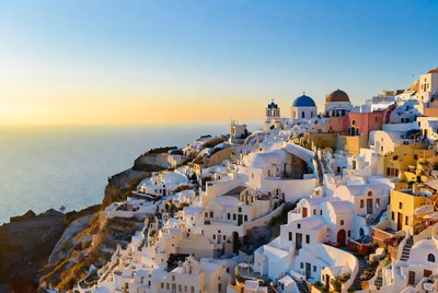 White buildings on island at sunset