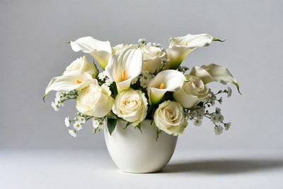 White flower arrangement in bowl